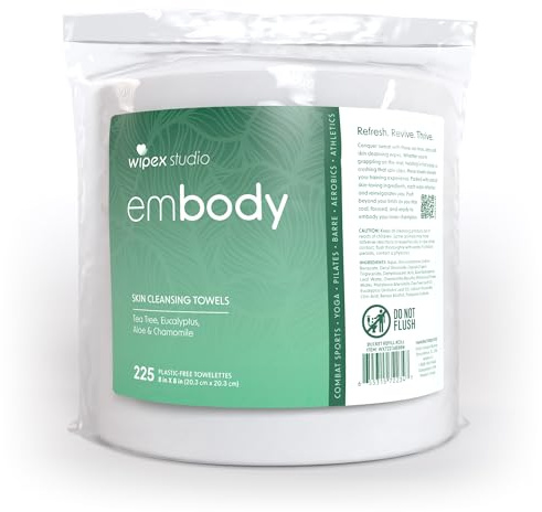 Wipex Embody Sport Body Wipes 225ct Bucket Refill Roll Bag for Dispensers, Tea Tree Wipes Body, Eucalyptus, Aloe & Chamomile for Yoga Studios, Gyms, Fitness & Sports Centers and Spas
