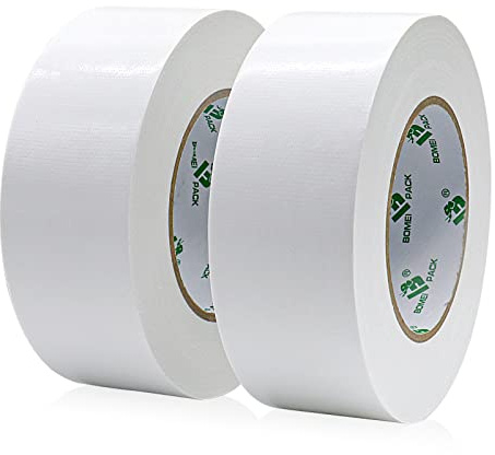 BOMEI PACK 2 Rolls White Duct Tape 2 inch Reinforced Waterproofs White Gaffer Tape 50mm x 50m Ducts Fixing Repairing DIY craft Labeling Heavy Duty Moving Boxes Sealing