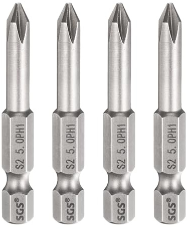 sourcing map Lot de 4 embouts de tournevis cruciformes PH1 à tige hexagonale de 50 mm de long avec tige magnétique cruciforme en acier S2 pour outils électriques, gris