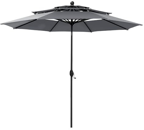 PHI VILLA Sonnenschirm Balkon Groß 300cm Balkonschirm Garten Terrasse Gartenschirm mit Kurbel UV Schutz Parasol Windfest