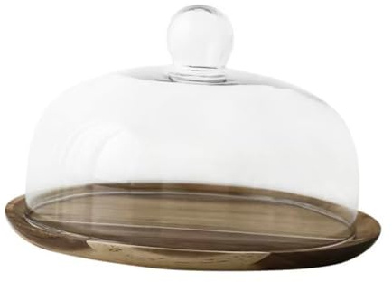 Zerodeko Plateau à Gâteau avec Cloche Verre Support à Dessert Pratique pour Gâteaux Cupcakes et Bonbons pour Événements et Acacia avec Couvercle Transparent