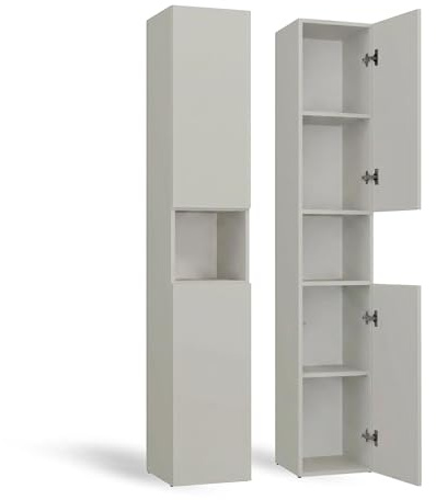 CDF Badezimmerschrank Badschrank Schmal Hoch, ohne Wäschekorb Breite: 31 cm, Badezimmermöbel Aufbewahrungsschrank für kleine Räume Badregal Badmöbel WC Flur - Kashmir (beige) 30x31x174 cm