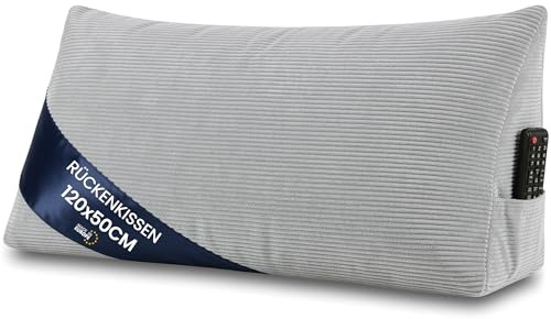 Almohada cuña de lectura para cama y sofá Ancho de 120 cm - respaldo y cojín de lectura – cojin lumbar para sofa respaldo sofá almohada para leer en la cama y apoyar la espalda A Gris Claro