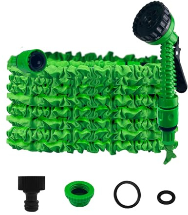 Lahnaokfis 7.5m Manguera Jardin Extensible, Manguera Flexible Jardín con Pistola Rociadora 7 Funciones, Garden Hose, Manguera de Riego para Lavado de Coches, Limpieza de Suelos, Riego de Plantas