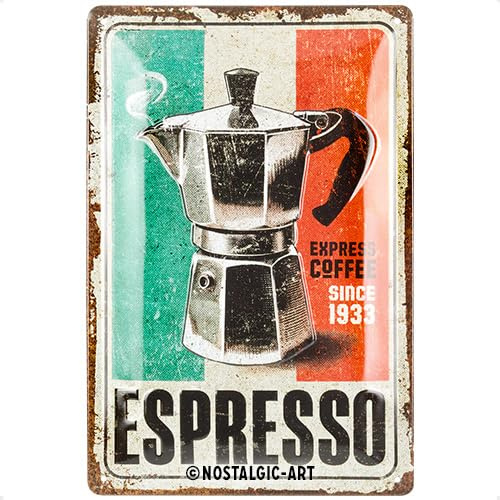 Nostalgic-Art Retro Blechschild, 20 x 30 cm, Espresso – Geschenk-Idee für Kaffee-Fans, aus Metall, Vintage Design, Blechschilder Sprüche, Kaffee-Deko | aus Metall, Vintage Design, Blechschilder Sprüche, Kaffee-Deko, Geschenk-Idee für Kaffee-Fans
