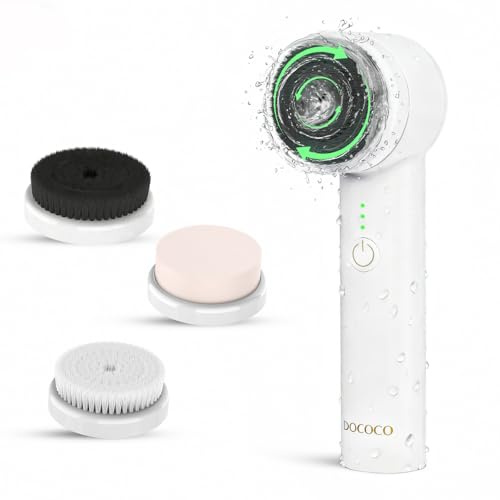 DOCOCO Facial Cleansing Brush, Electric Face Scrubber with 2 Rotational Directions, 3 in 1 Facial Brushes for Cleaning and Exfoliating, 3 Speeds Adjustable, Waterproof Face Wash Brush for Men Women