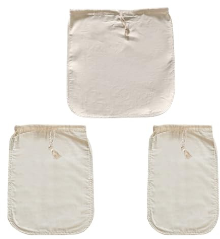 ZSUIQIN 3 Pièces Etamine Alimentaire, Sac avec Cordon Sac en Mousseline de Serrage, Sac en Mousseline de Coton, Tissu à Fromage Biologique, pour Filtrer Jus, Thé, Fromage, Café (3 Tailles)