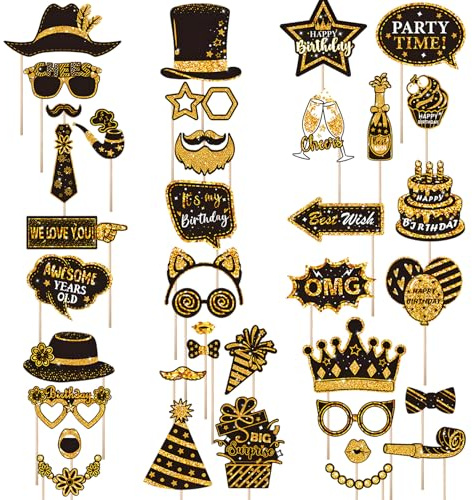 38 Stück Foto Requisiten, Fotobox Accessoires, Fotoecken, Party Foto Booth Requisiten Dekorationen FüR Karneval, Hochzeit,Halloween, Weihnachten, Party Deko ZubehöR, Tischdeko Geburtstag