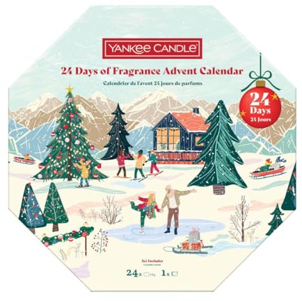 Yankee Candle Corona de Adviento 2025 – Centro de mesa de vela festiva de Navidad con 4 velas perfumadas, corona decorativa para mesa o chimenea, cuenta regresiva para Navidad, decoración del hogar y