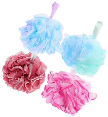 Healeved 4pièces Lot de Boules de Bain Exfoliantes Outils de Nettoyage Corporel Doux et Pratiques pour Douche