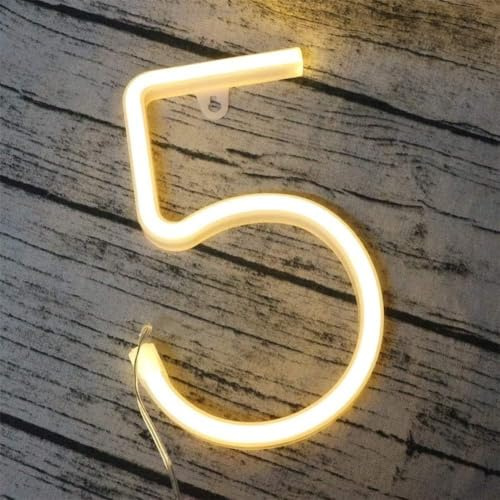 MEVZHH Led Diy Neon Licht 0-9 Licht Auf Zahlen 26 Alphabet Neonbatterie/Usb Angetrieben,Wanddekoration, Za/Buchstabe Beleuchtet Zeichen Neon Lichter/Warmes Licht/5