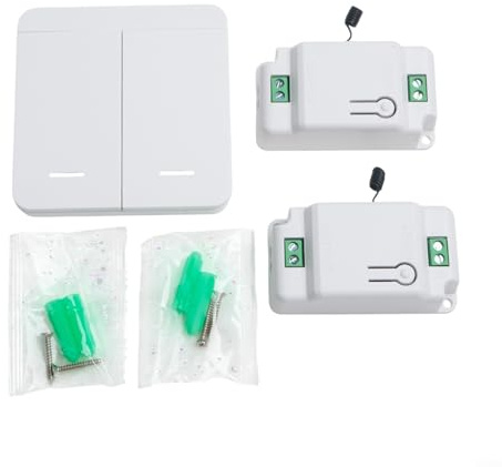 Kit de interruptor de luz inalámbrico con control remoto, interruptor de pared de 2 bandas y 2 receptores compactos para control de iluminación interior y exterior de larga distancia, para el hogar