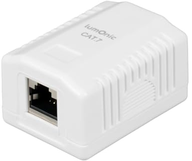 Lumonic Netzwerkdose Aufputz CAT7 | 1-Port RJ45, Anschluss unten | ohne Stemmen nachrüsten | LSA-Montage, T568A/B farbcodiert | ABS Gehäuse, weiß | Ethernet-Dose bis zu 10 Gbit/s