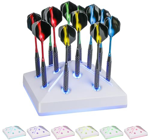 Dart Holder Stand 12 Darts Display, Tabletop Dart Station with Light, 7 RGB Colors & Breathing Mode for Steel & Soft Tip Darts Display and Storage