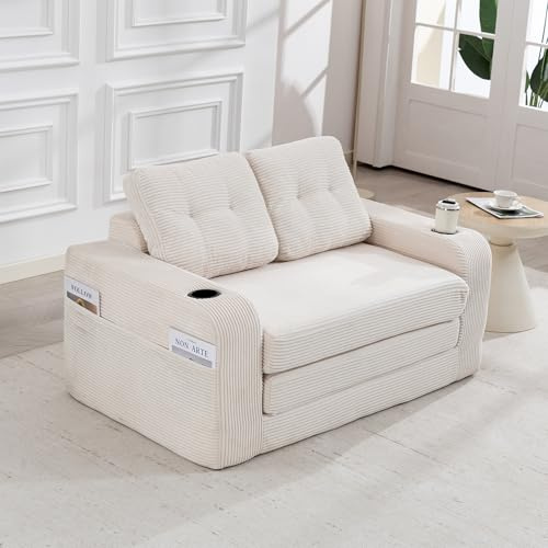 Boneless Divano in velluto a coste - Divano da pavimento convertibile a due posti con cuscino, morbida schiuma divano con portabevande e tasche laterali, versatile lounge divano per soggiorno e camera