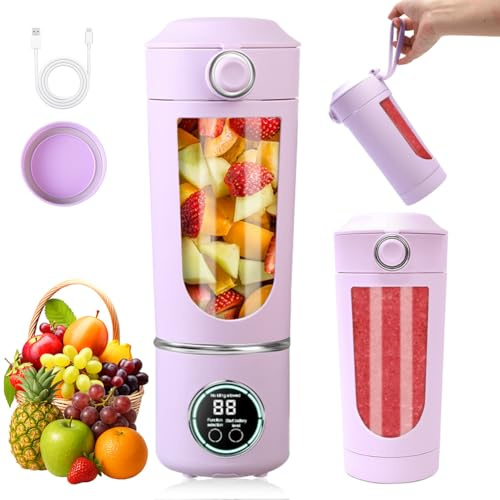 Mini mixeur portable de 700 ml avec 12 lames en acier inoxydable et affichage numérique, sans BPA, rechargeable par USB pour smoothie, jus, milkshake (violet)