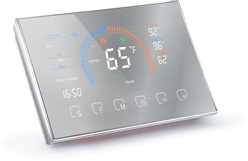 SALALIS Smart Termostat LCD Färgpekskärm med APP Röststyrning för hem- och Kontorsbruk - Programmerbar Värmepumpstermostat (Borstad silver)