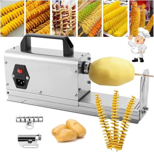 QUSYZD Tagliapatate Elettrico a Spirale, affettatrice Manuale a Spirale 3 in 1 per Patatine a Tornado, Macchina per Patatine Fritte Professionale in Acciaio Inossidabile,