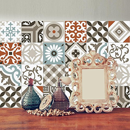 RE-COVERTILES - Stickers Carrelage Cuisine et Bain Carreaux Adhésifs en PVC Imperméables Anti-rayures Autocollants Décoratifs Mur Peel and Stick - Modèle 72 Pcs 10x10 cm PS00157 Made in Italy