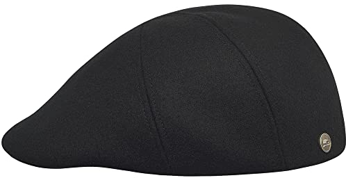 Sterkowski Ivy Five | 100% Wolle Schirmmütze für Herren und Damen | Warm Winter Duckbill Flatcap Newsboy Cap 5 Panel Vintage Schiebermütze Cabrio Schlägermütze Schildmütze Gatsby Schwarz 57 cm