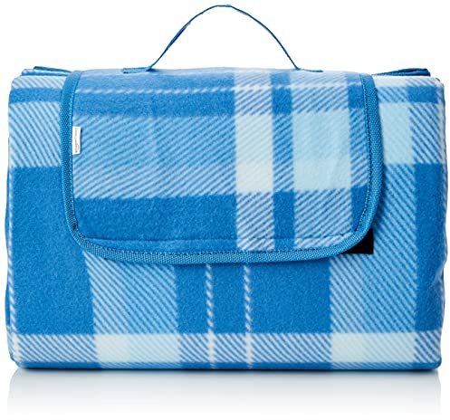Amazon Basics Couverture pour pique-nique avec envers imperméable 175 x 200 cm, Blanc/Bleu