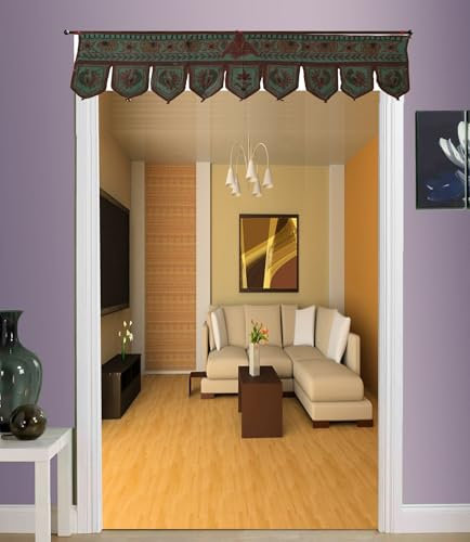 Stylo Culture Decorative Cotton Window Valance Dining Room Dark Green Indian Embroidered Scarf Curtain Topper Bedroom Traditional Swag Curtain Door Hanging Toran | 36 x 10 Inches