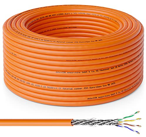 deleyCON 20m CAT.7 Verlegekabel Kupfer Starr S/FTP PIMF Netzwerkkabel Installationskabel LAN Kabel Ethernet Datenkabel Gigabit CAT7 10 Gbit 1000 MHz LSZH Halogenfrei BauPVO - GHMT Zertifiziert