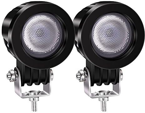 Biqing 2Pcs 10W Motorcycle Driving Lights,2 Round Motorcycle Headlight LED Auxiliary Lights 12V/24V Universal Waterproof Additional Off Road Motorcycle Driving Fog Lamp 6000K(Flood)