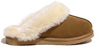Reissner Lammfelle | Engel Hausschuhe Nadine | Pantoffel | Veloursleder | Innenfutter echtes Merino Lammfell | mit Fellkranz | Camel 42