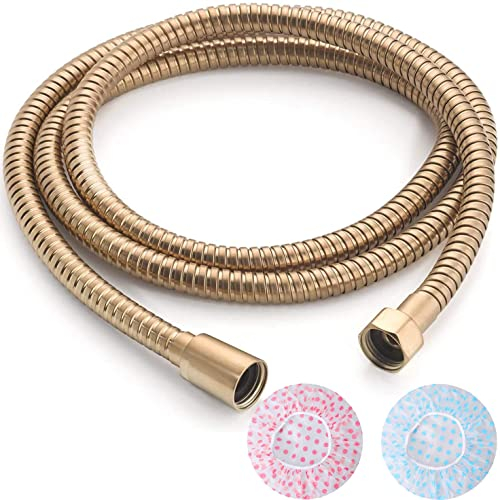 TRIPHIL Kink-free Shower Hoses 71 Extra-long Extension for Hand held Showerhead Tube Replacement 360 Degree Swivel Anti-twist Brass Connector Flexible Metal Stainless Steel Brushed Gold 71-Inch
