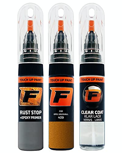 FIRANTO Lackstift Autolack Reparaturset für Opel Vauxhall 42D Burning Hot 4/Amber Orange - 3-in-1 Autolack Kratzer Reparaturstift 15ml Grundierung, Klarlack