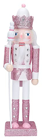 Amosfun Christmas Wood Soldier Nutcracker Ornament Glitter Collectible Nutcracker Figures Toy Traditional Royal Jacket Crown Xmas Table Puppet Doll for Holiday Home Decor Pink
