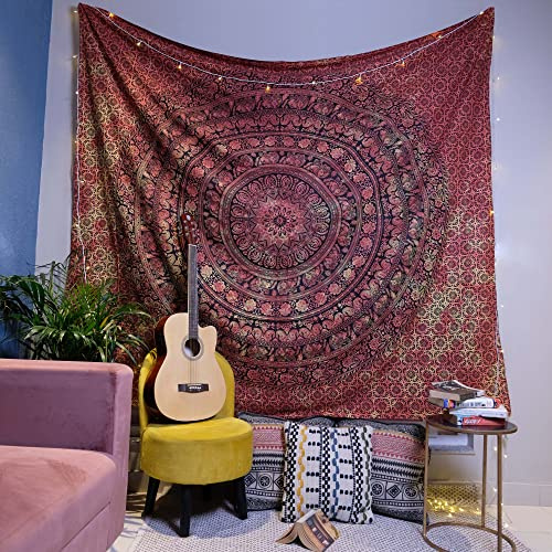 Craft Trade Mandala Elephant Tapestry Orange Wall Hanging Tapestry Boho Hippie Tapestries for Decor Living Room Yoga Meditation and Bedroom - 137x213 cm