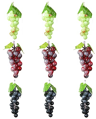 Molyorch 9 Stück Deko Kunststoff Weintrauben, Lebensechte Traube Deko, Künstliches Obst Gemüse Dekoration, für Weindekoration, Künstliche Fruchtstützen, Gartenbüro