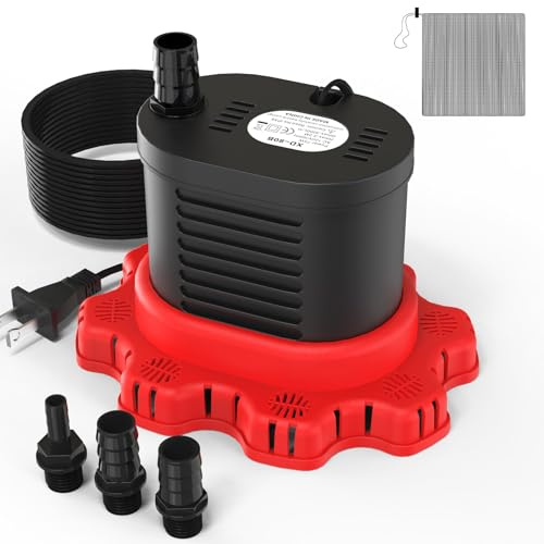 AgiiMan Pool Cover Pump Above Ground - 850 GPH Submersible Water Pump for Pool Draining, Portable Small Sump Pumps with 16' Drainage Hose and 25' Power Cord, 3 Adapters, Black