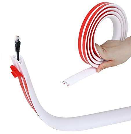 Kabelkanal Selbstklebend, Btstil PVC Flexibler Halbrunde Boden Kabelbrücke Kabelabdeckung Kabelschutz Kabelschacht für alle Netzkabel Haus, Büro, Schule, Lager (D30(30x10mm), Weiß, 3m)