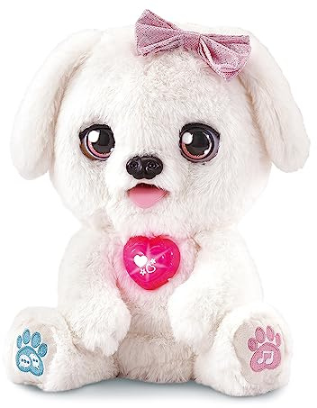 VTech - KissKiss, My Toutou Kiss, Interaktiv plysch, animerat huvud och ansikte, elektronisk följeslagare, funktionsdjur, interaktiv hundleksak, barngåva från 3 år - innehåll på svenska