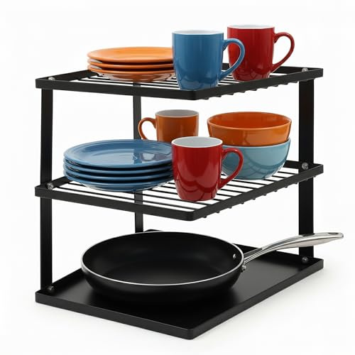 Joeji's Kitchen Estante para platos que no se tambalea para almacenamiento de cocina - Estante para platos de esquina para armario - Organizador de estantes 25x25x19cm Negro
