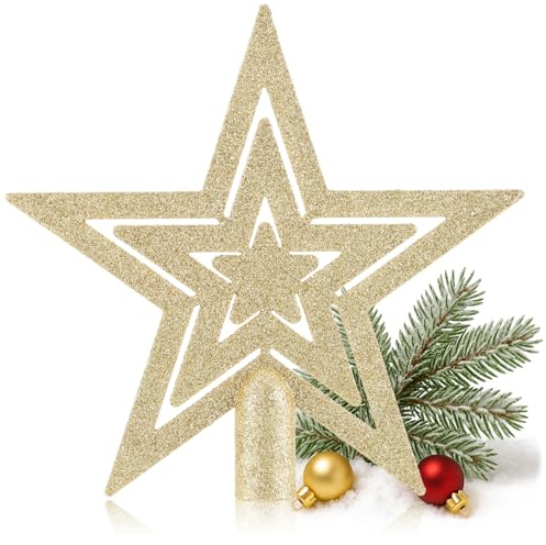 COM-FOUR® Estrella Brillante para Adorno de árbol de Navidad - Adorno de Estrella para árbol de Navidad - Adorno de árbol de Navidad para Cada Adorno de árbol - Flor de Pascua irrompible