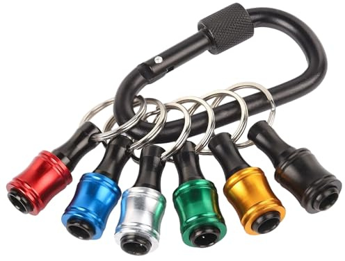 6-teiliger Sechskant-Schraubendreherhalter mit 1 Karabiner, Schraubendreherhalter aus Aluminiumlegierung, tragbarer Schraubenadapter, Schlüsselringbohrer