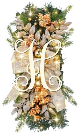 Kielsjajd Adventskranz, Türkranz für Weihnachten, Weihnachtsdeko Adventsgesteck Weihnachtsgesteck Adventsgesteck Adventskranz Weihnachtsmotiv, für Haustür, Kamin,Weihnachtsdekoration (H, One Size)