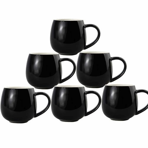 superyes Black Coffee Mugs Set of 6 for Latte Cappuccino Cup Ice Cream Hot Chocolate 12oz