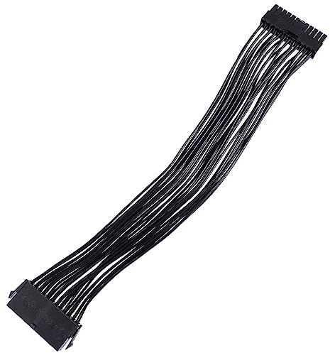 Gatuida Câble D’Extension D’Alimentation ATX 24p Mâle-Femelle 30cm Noir | 18awg Cuivre Étamé Pvc, Interface Combinée 24 Broches, pour Carte Mère PC