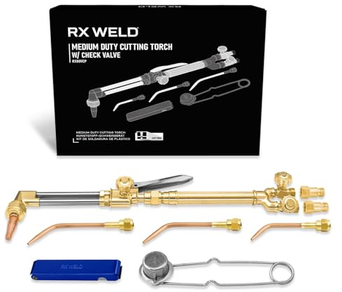 RX WELD Medium Oxy Acetylene Torch Kit, 12 PCS Welding Cutting Brazing Torch Set with Check Valves & Tips – Safety Certified for Metalworking, Repair, DIY Projects