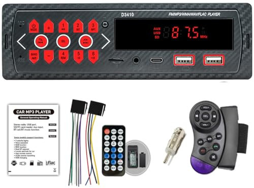 Autoradio Bluetooth Chiamate in vivavoce wireless, Autoradio Bluetooth 1 Din, Lettore multimediale digitale con FM/AUX/TF/Ricarica USB tipo C/Adattatore antenna/Telecomando al volante/Telecomando