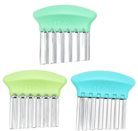 melii Stainless Steel Crinkle Cutters, 3-Pack, Wavy Knives with 3 Different Blades, Perfect for Cutting Vegetables, French Fries, Cheese, Sandwiches, Fruits - Blue, Mint, Lime