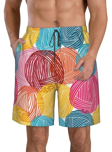 KWQDOZF Maillot de Bain imprimé Boules de Laine colorées pour Hommes, séchage Rapide, Short de Plage, fête de Vacances, décontracté
