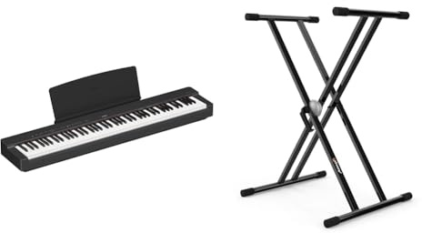 Yamaha P-225 piano digital ligero y portátil, con teclado Graded Hammer Compact & Audibax - Onyx 130 Soporte Piano - Estructura Tijera Doble - Anclajes Easy Lock