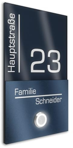 Graviers Design V2A Edelstahl Türklingel mit Straße Hausnummer Namen Gravur - Klingelschild 110x180mm LED-Taster Klingelplatte modernes Design aus Edelstahl Beschichtung RAL 7016 Acryl Anthrazit