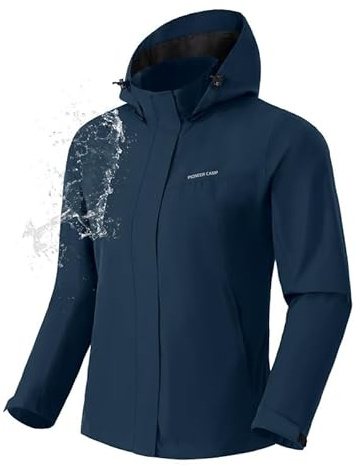 Pioneer Camp Giacca antipioggia da donna, impermeabile, leggera, traspirante, antivento, con cappuccio rimovibile, M